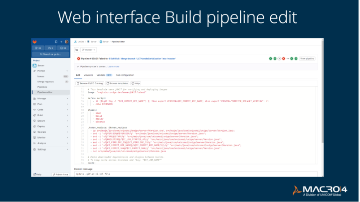 Web interface build pipeline edit slide