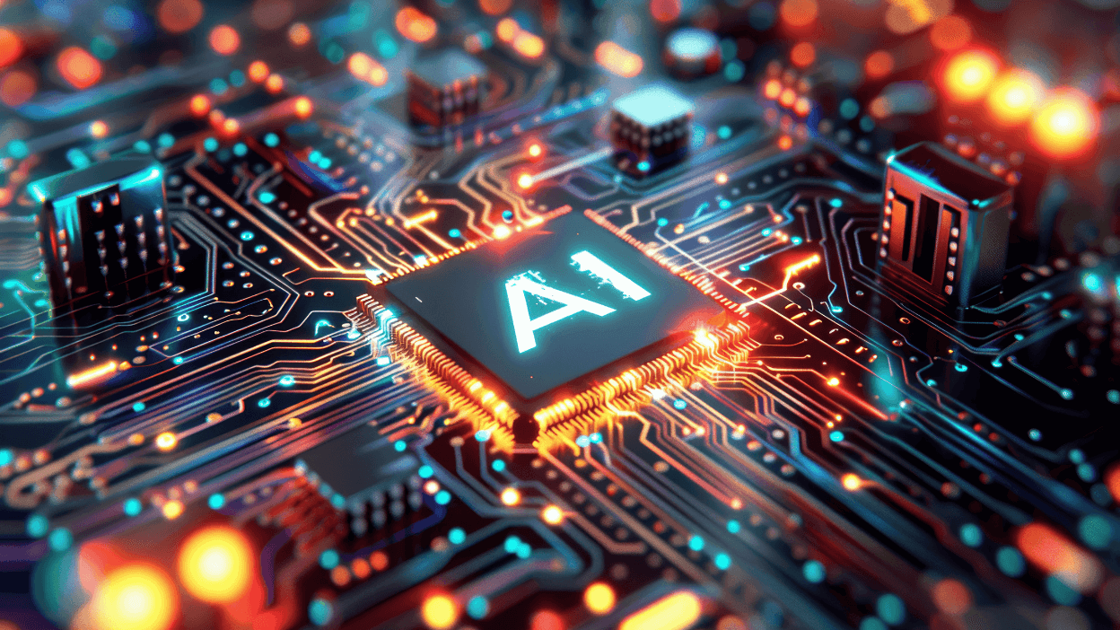 high tech AI circuit board with coloured lights